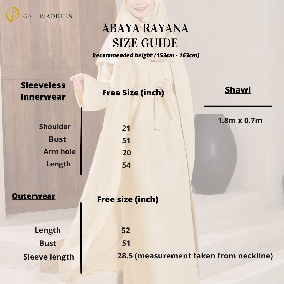 abaya rayana size chart abayarayana_bygaleriaddeen