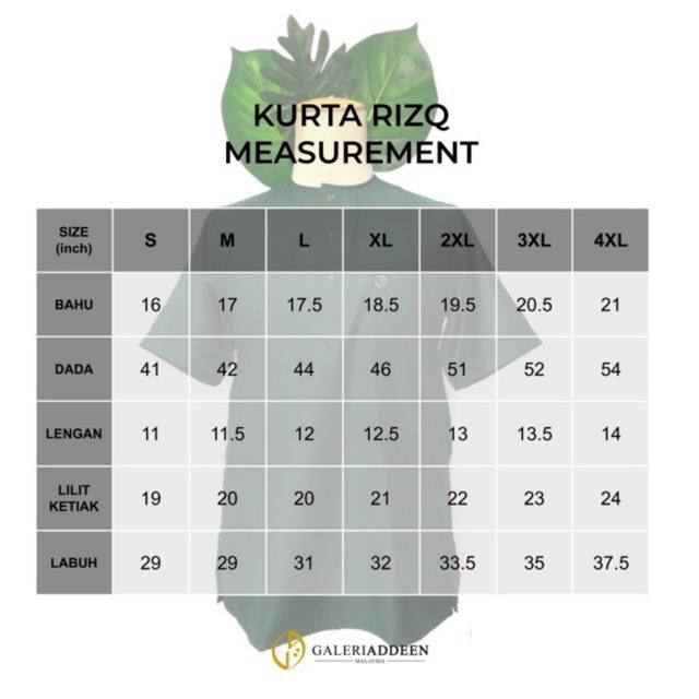 kurta rizq size chart kurtarizq_bygaleriaddeen