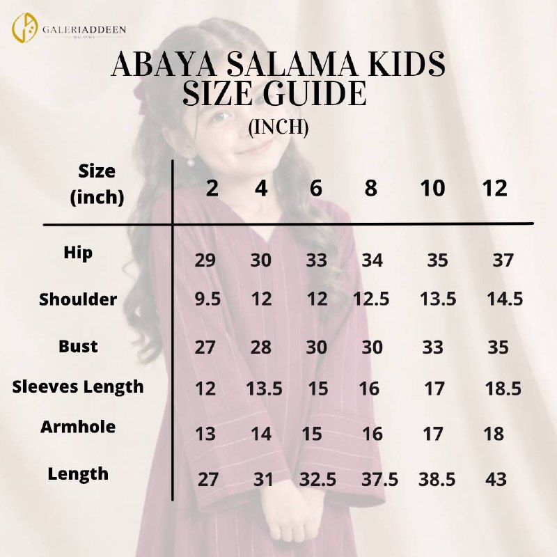 Abaya Salama Kids Size Chart abayasalamakids_bygaleriaddeen