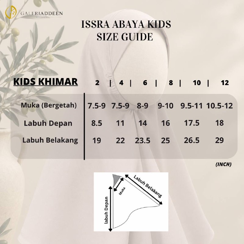 issra abaya kids khimar size chart
